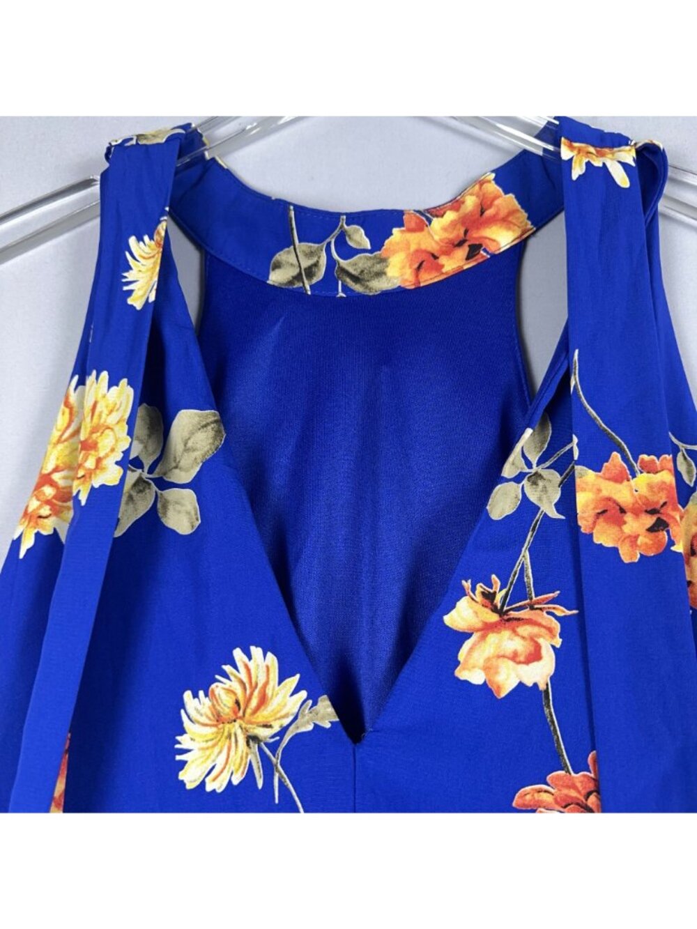 Lulus Swing Dress Size Medium Royal Blue Floral Print Sleeveless V-Neck Keyhole - Picture 9 of 14